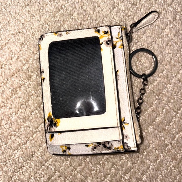 Coach white Leather/Canvas Coin Wallet with Key Ring, Floral print - Picture 2 of 3